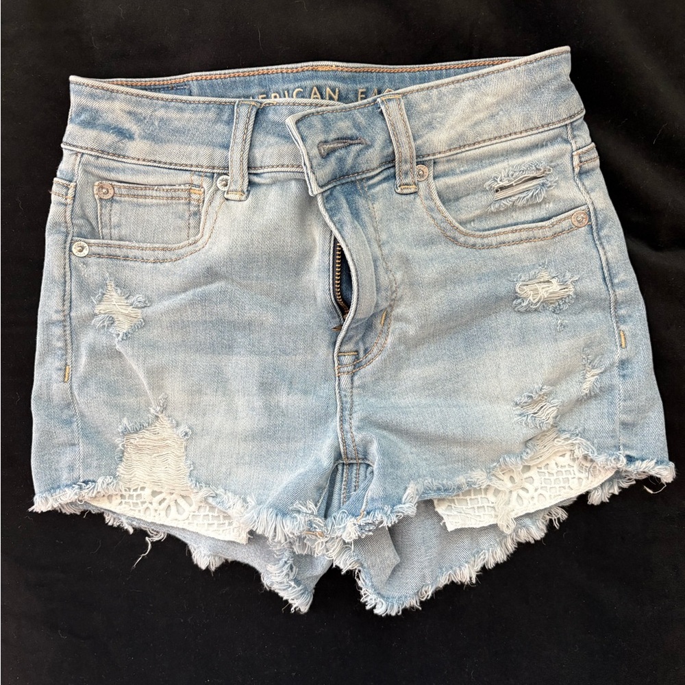 American Eagle Outfitters Blue Jean Shorts Distressed Frayed Hem
